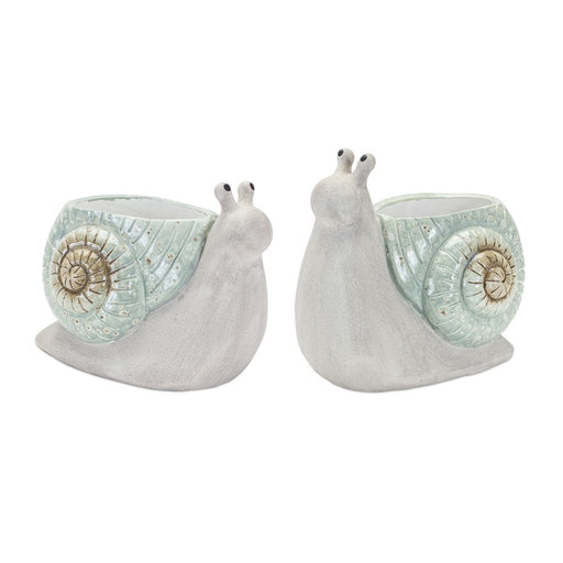 Melrose Terra Cotta Garden Snail Planter, Set of 2, Blue/Green - 85381DS