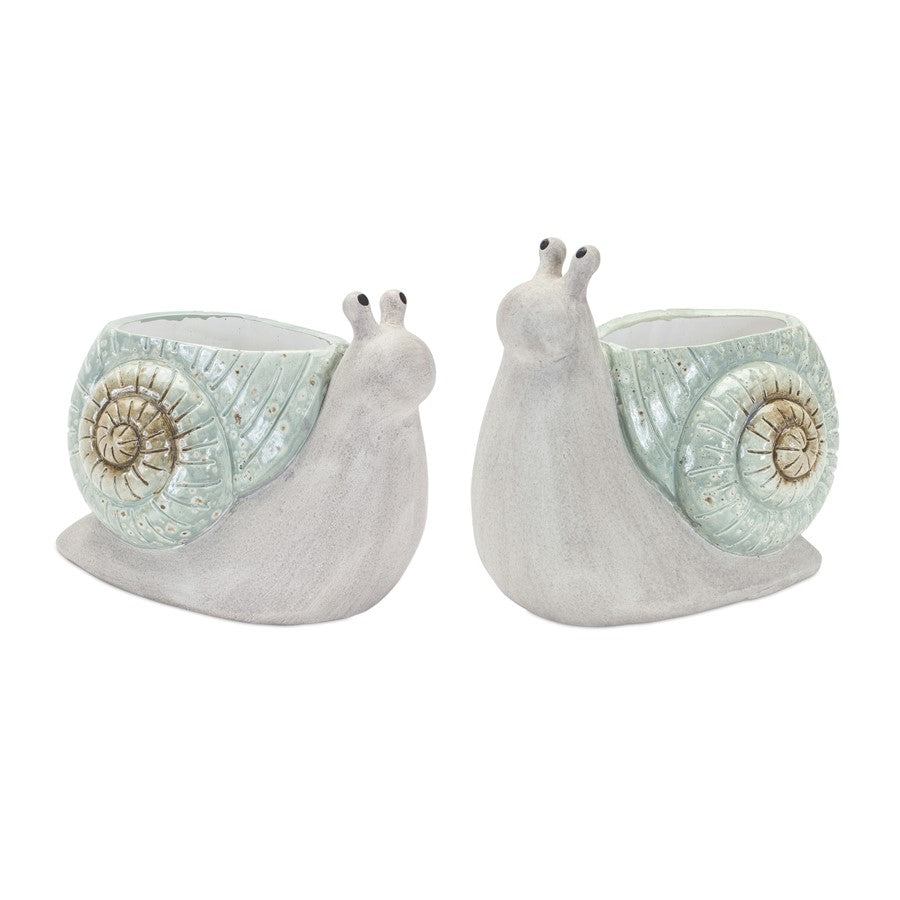 Melrose Terra Cotta Garden Snail Planter, Set of 2, Blue/Green - 85381DS