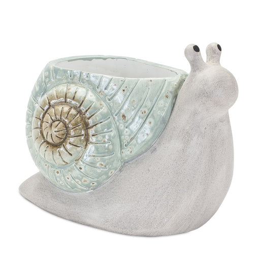 Melrose Terra Cotta Garden Snail Planter, Set of 2, Blue/Green