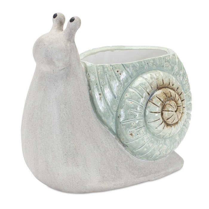 Melrose Terra Cotta Garden Snail Planter, Set of 2, Blue/Green