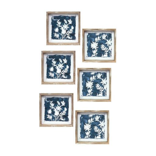 Melrose Wood Framed Floral Outline Print, Set of 6, White/Blue/Brown - 85399DS