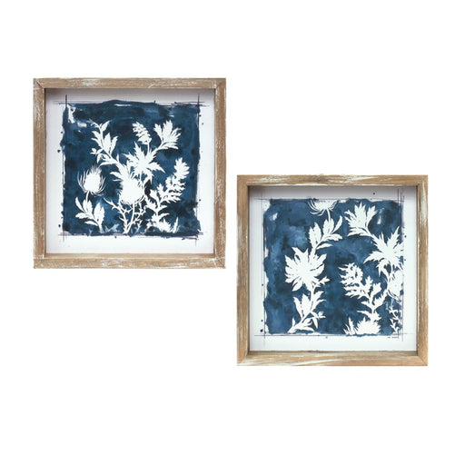 Melrose Wood Framed Floral Outline Print, Set of 6, White/Blue/Brown