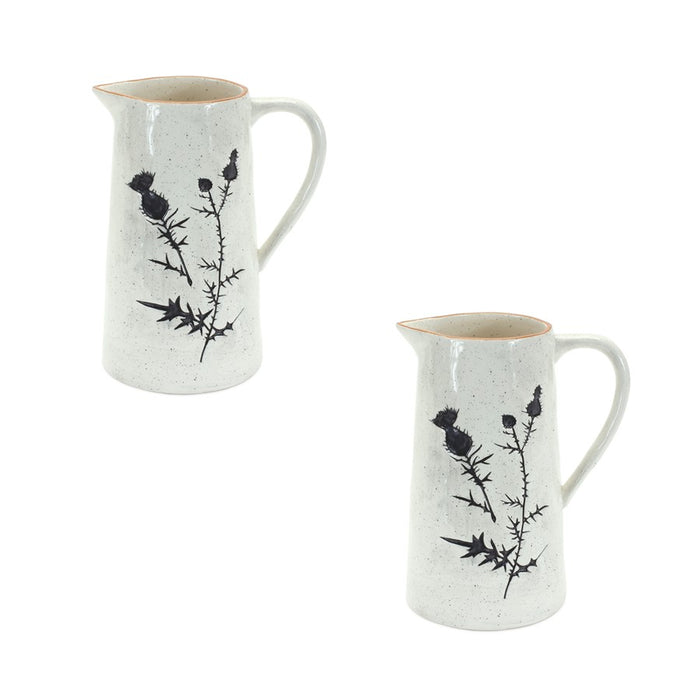 Melrose Rustic Thistle Etched Pitcher Vase/Speckled, Set of 2, White/B - 85400DS