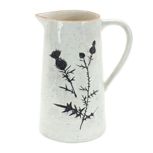 Melrose Rustic Thistle Etched Pitcher Vase/Speckled, Set of 2, White/B