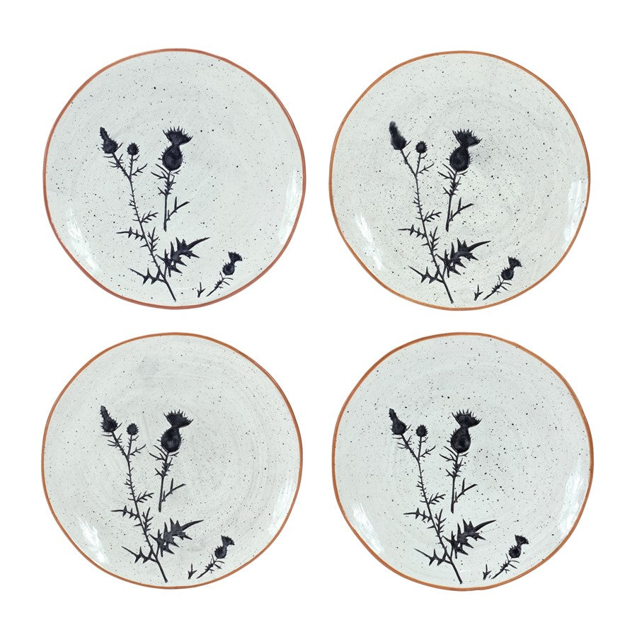 Melrose Rustic Thistle Etched Plate/Speckled, Set of 2, Black/White - 85402DS