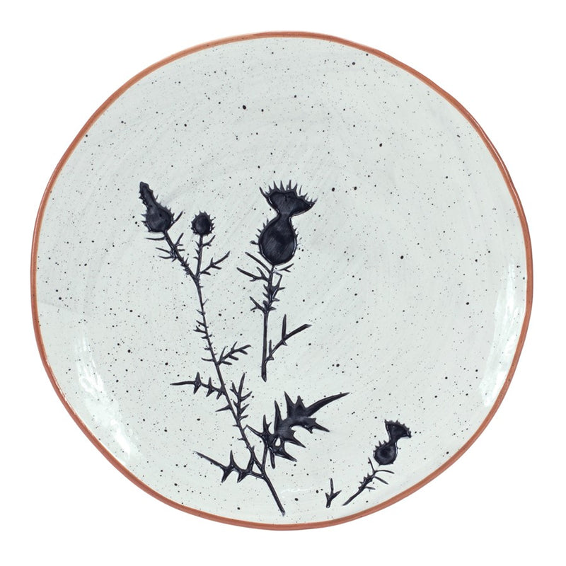 Melrose Rustic Thistle Etched Plate/Speckled, Set of 2, Black/White