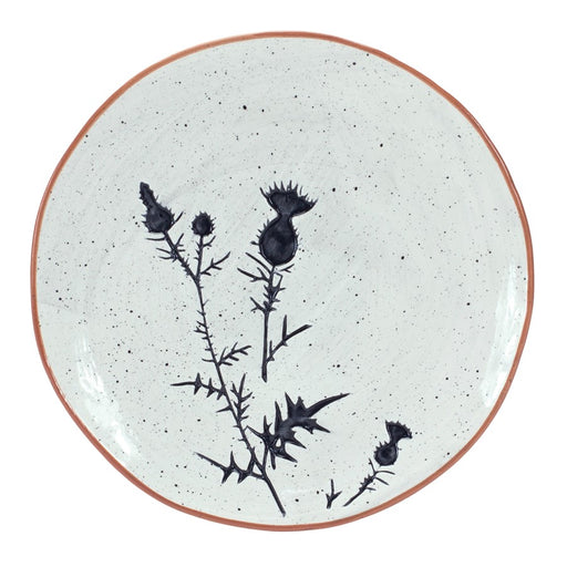 Melrose Rustic Thistle Etched Plate/Speckled, Set of 2, Black/White