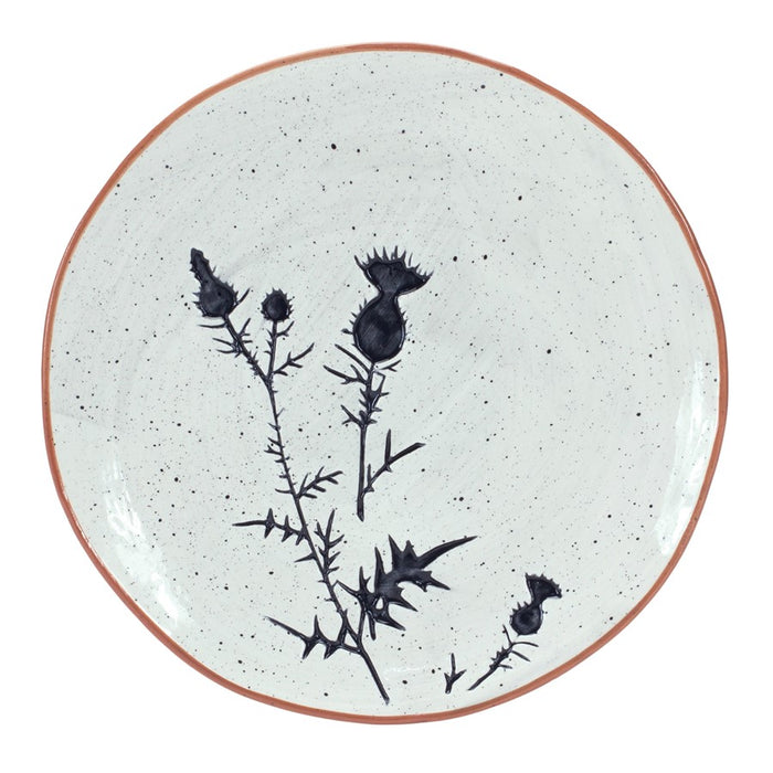 Melrose Rustic Thistle Etched Plate/Speckled, Set of 2, Black/White