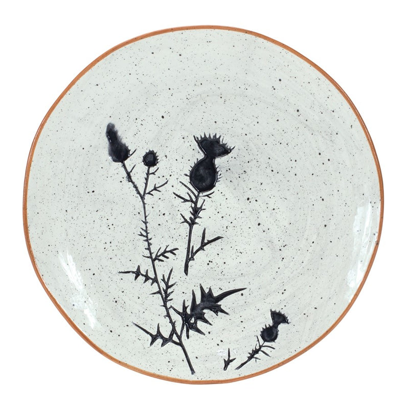 Melrose Rustic Thistle Etched Plate/Speckled, Set of 2, Black/White