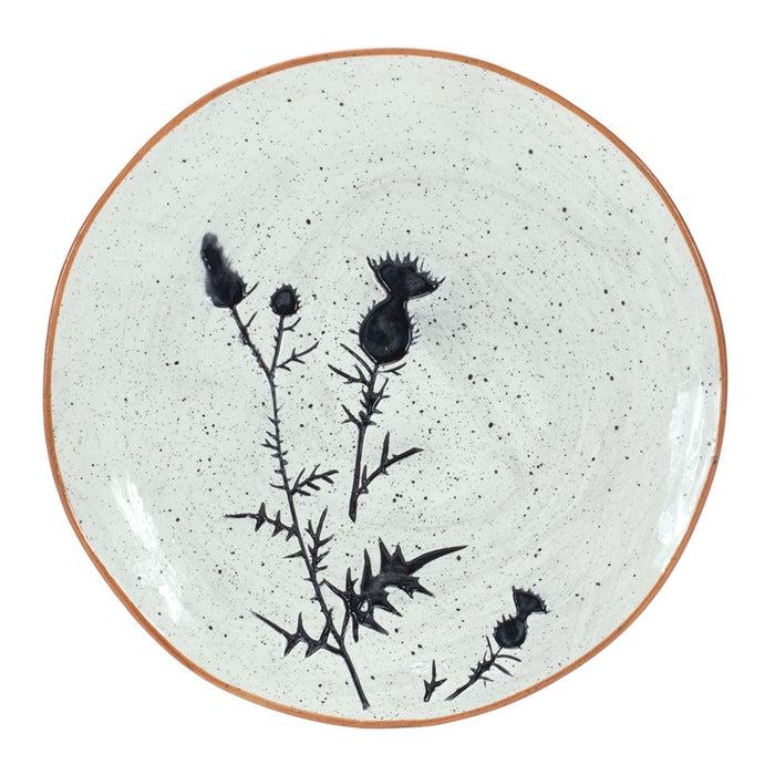 Melrose Rustic Thistle Etched Plate/Speckled, Set of 2, Black/White