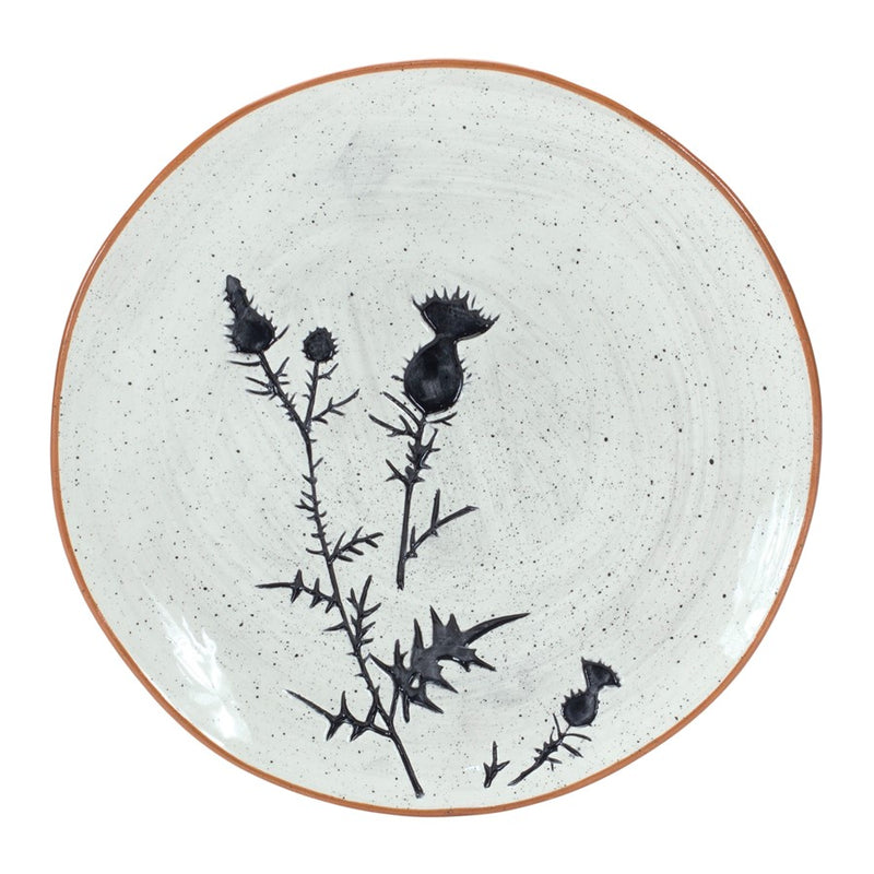 Melrose Rustic Thistle Etched Plate/Speckled, Set of 2, Black/White