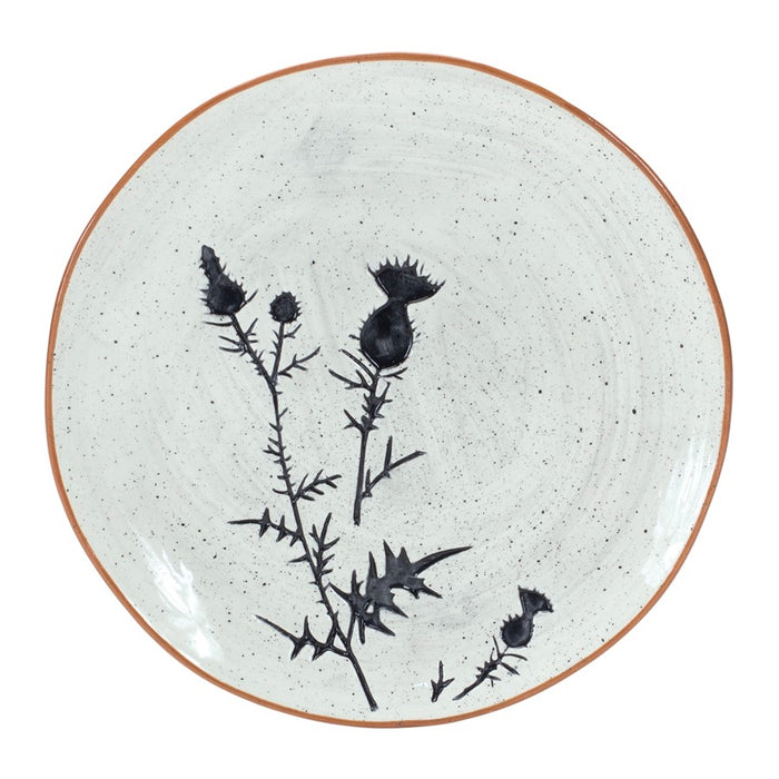 Melrose Rustic Thistle Etched Plate/Speckled, Set of 2, Black/White