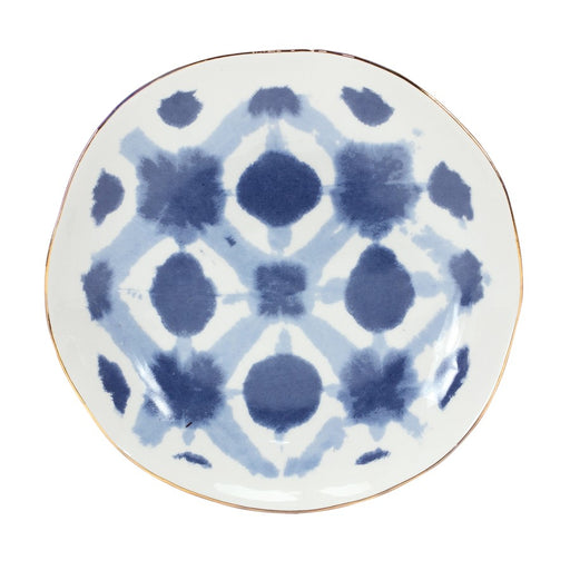 Melrose Coastal Tie-Dye Design Ceramic Plate, Set of 4, Blue/White