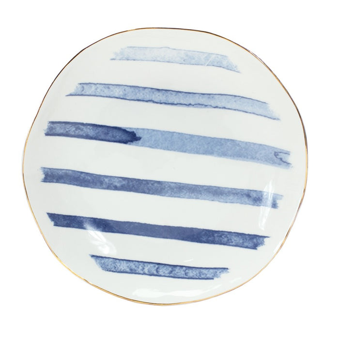 Melrose Coastal Tie-Dye Design Ceramic Plate, Set of 4, Blue/White