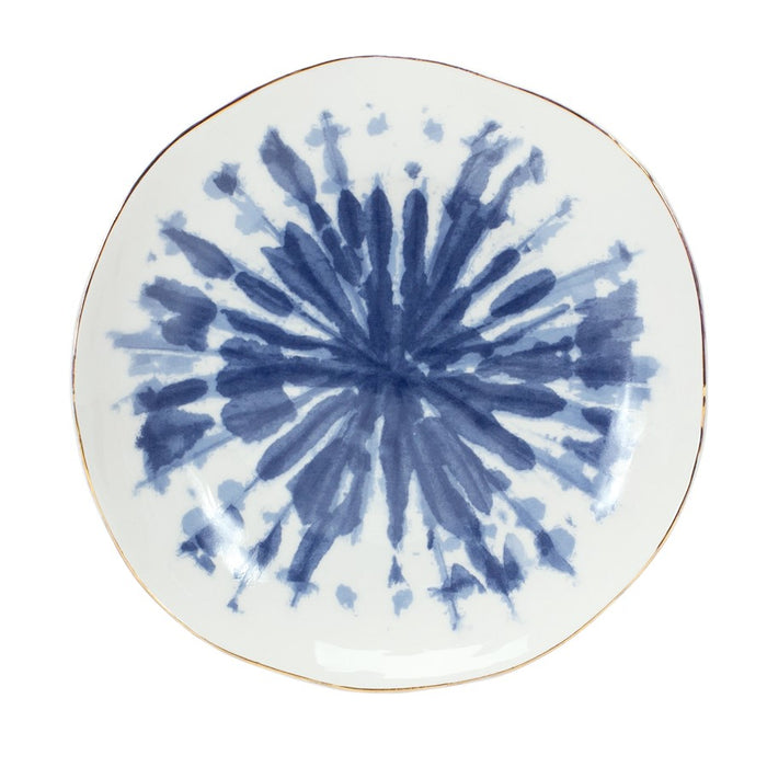 Melrose Coastal Tie-Dye Design Ceramic Plate, Set of 4, Blue/White