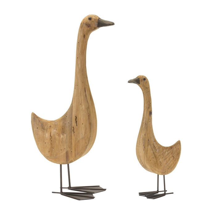 Melrose Natural Fir Wood Goose Figurine/Rustic Metal Accents, Set of 2 - 85410DS