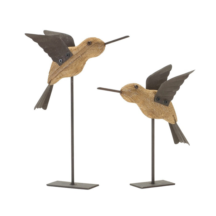 Melrose Natural Fir Wood Bird Figurine/Rustic Metal Accents, Set of 2 - 85412DS