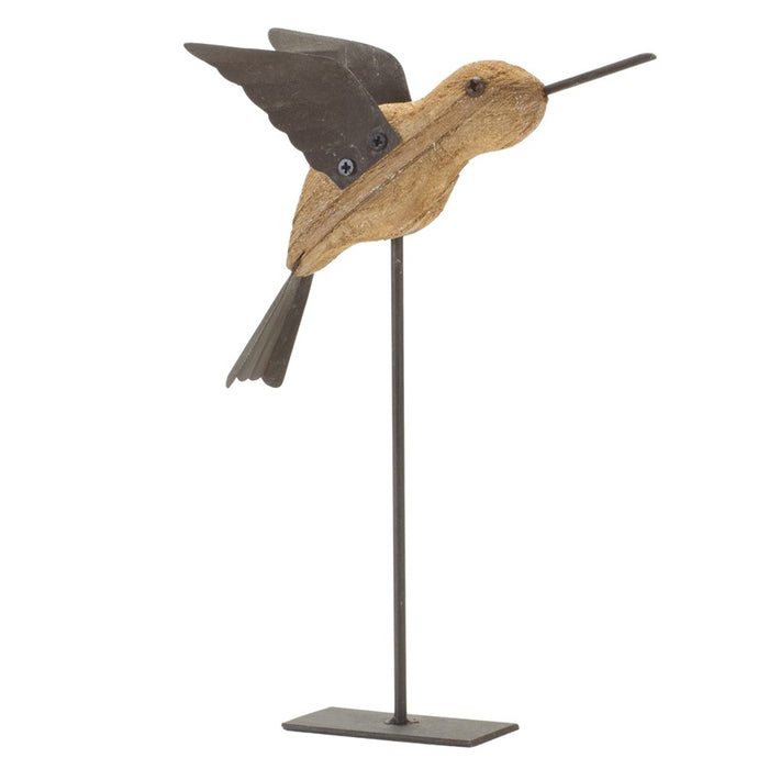 Melrose Natural Fir Wood Bird Figurine/Rustic Metal Accents, Set of 2