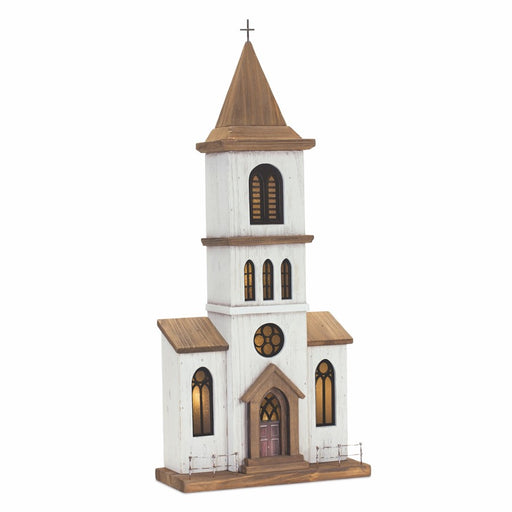 Melrose Lighted Natural Wooden Church Display/Rustic Metal Accents 25 - 85413DS