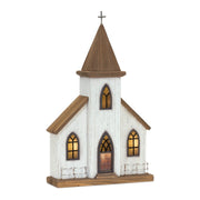 Melrose Lighted Natural Wooden Church Display/Rustic Metal Accents 17 - 85414DS