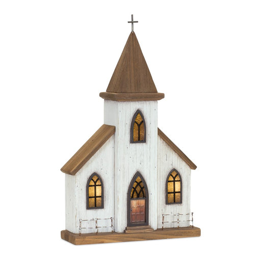 Melrose Lighted Natural Wooden Church Display/Rustic Metal Accents 17 - 85414DS