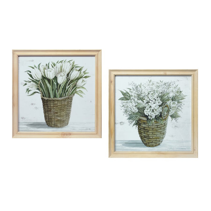 Melrose Framed Floral Basket Print, Set of 217"SQ/Glass, Brown - 85415DS