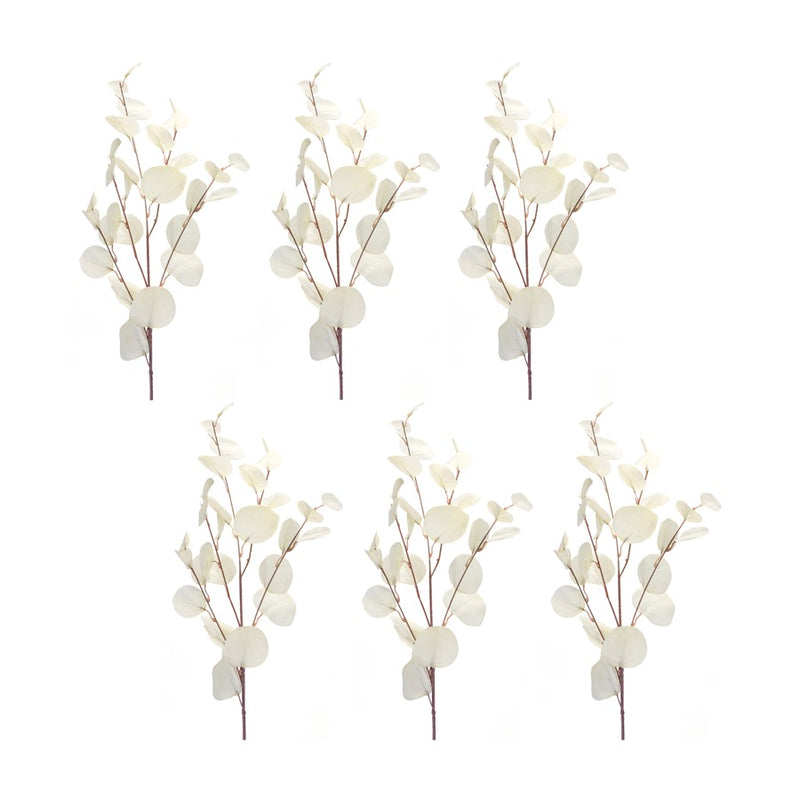 Melrose Ivory Slvr Dollar Eucalyptus Leaf Spray (Set of 6), White - 85428DS