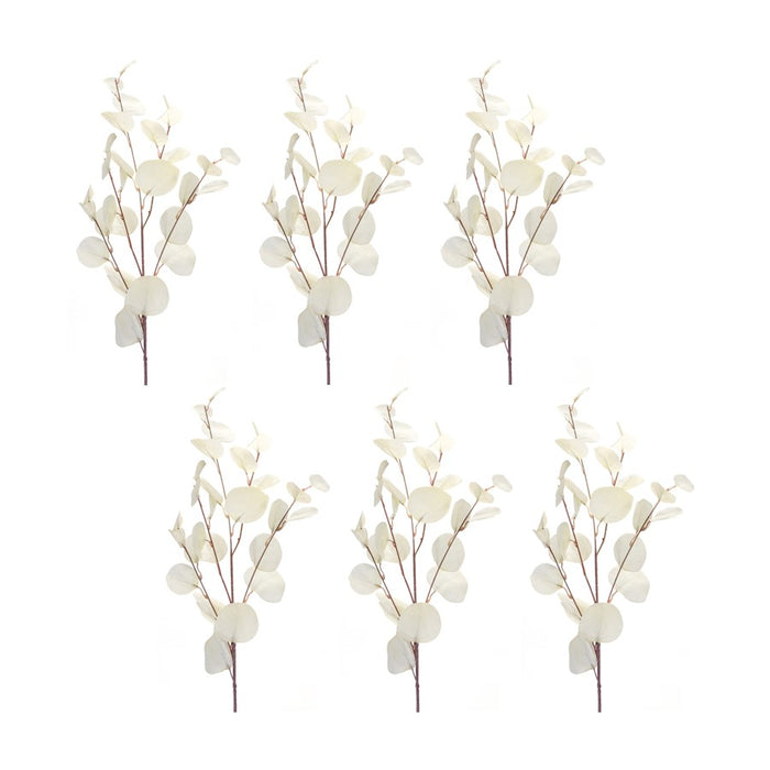 Melrose Ivory Silver Dollar Eucalyptus Leaf Spray, Set of 6, White - 85428DS