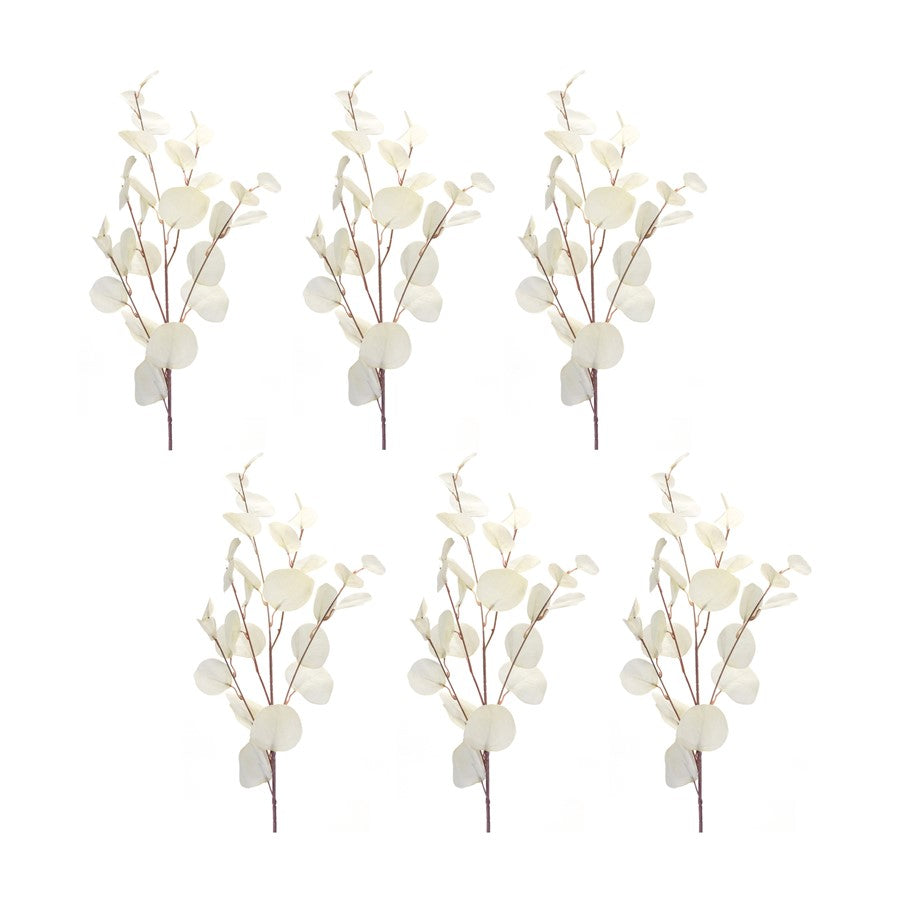 Melrose Ivory Silver Dollar Eucalyptus Leaf Spray, Set of 6, White - 85428DS