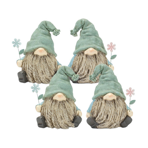 Melrose Stone Garden Gnome Figurine/Flower Stem Accent, Set of 4, Blue - 85436DS