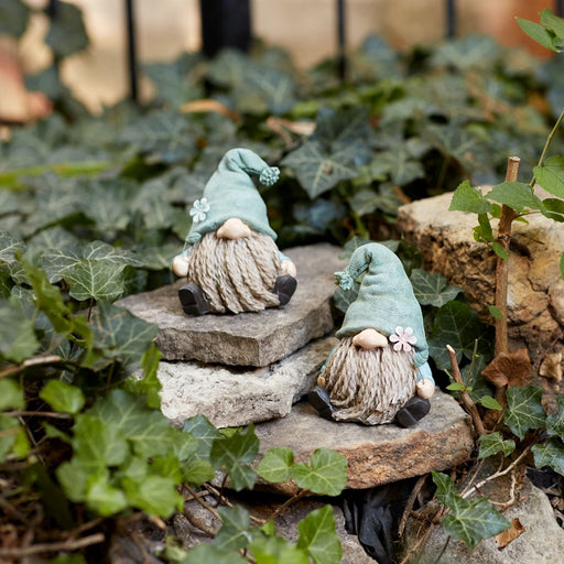 Melrose Stone Garden Gnome Figurine/Flower Stem Accent, Set of 4, Blue