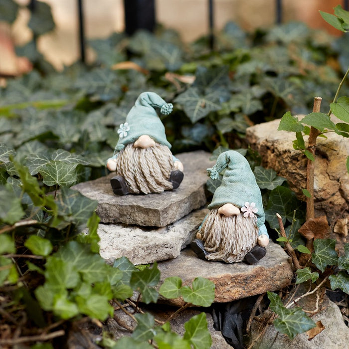 Melrose Stone Garden Gnome Figurine/Flower Stem Accent, Set of 4, Blue