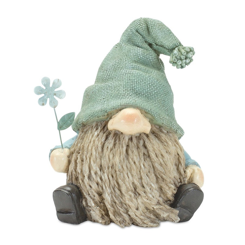 Melrose Stone Garden Gnome Figurine/Flower, Blue/Green/Brown