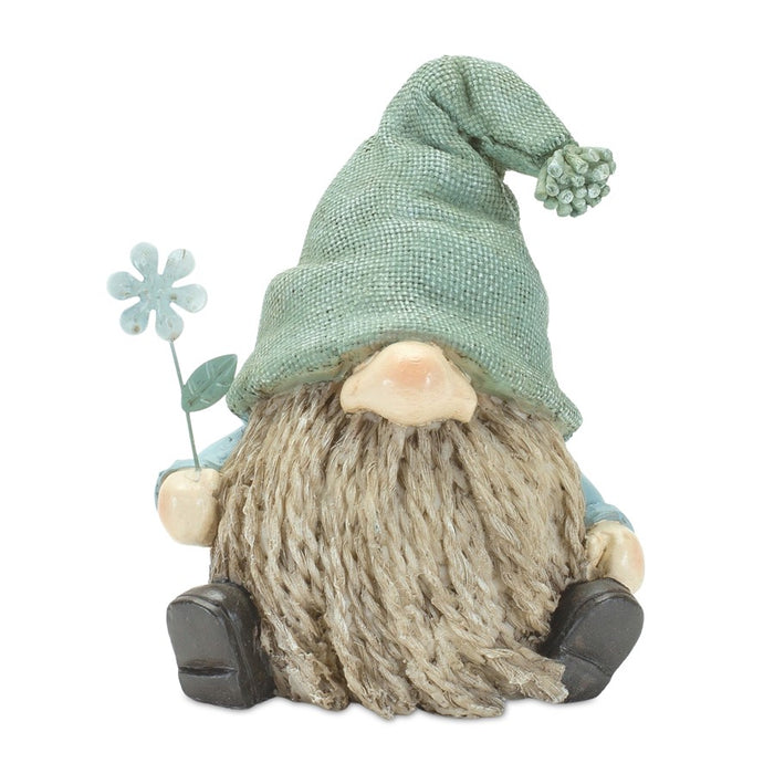 Melrose Stone Garden Gnome Figurine/Flower, Blue/Green/Brown