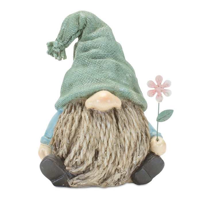 Melrose Stone Garden Gnome Figurine/Flower, Blue/Green/Brown