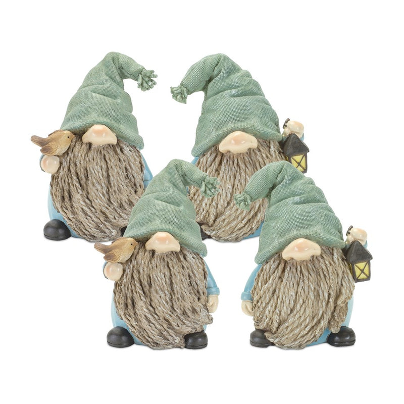 Melrose Stone Gnome Figurine/Bird/Lantern Accent, Set of 4, Blue - 85438DS