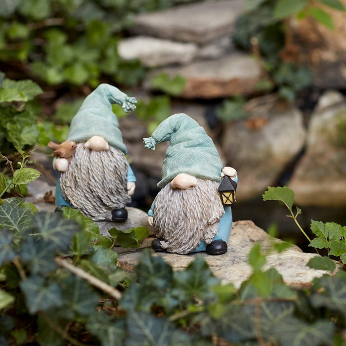 Melrose Stone Gnome Figurine/Bird/Lantern Accent, Set of 4, Blue