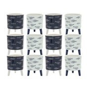 Melrose Coastal Fish Pattern Planter/Legs, Set of 12, Blue/White - 85439DS