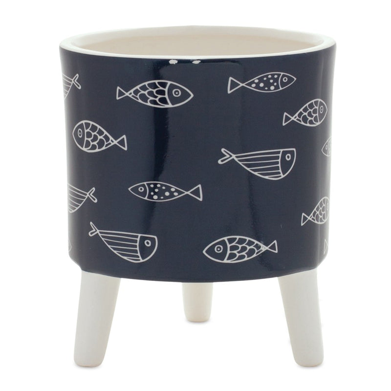 Melrose Coastal Fish Pattern Planter/Legs, Set of 12, Blue/White