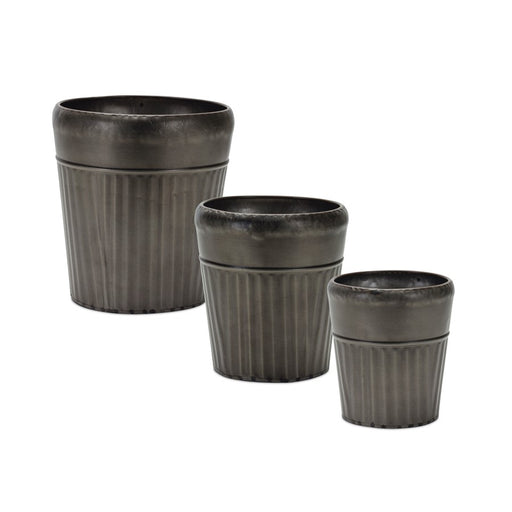 Melrose Pewter Metal Planter/Tapered Design, Set of 3, Grey - 85446DS
