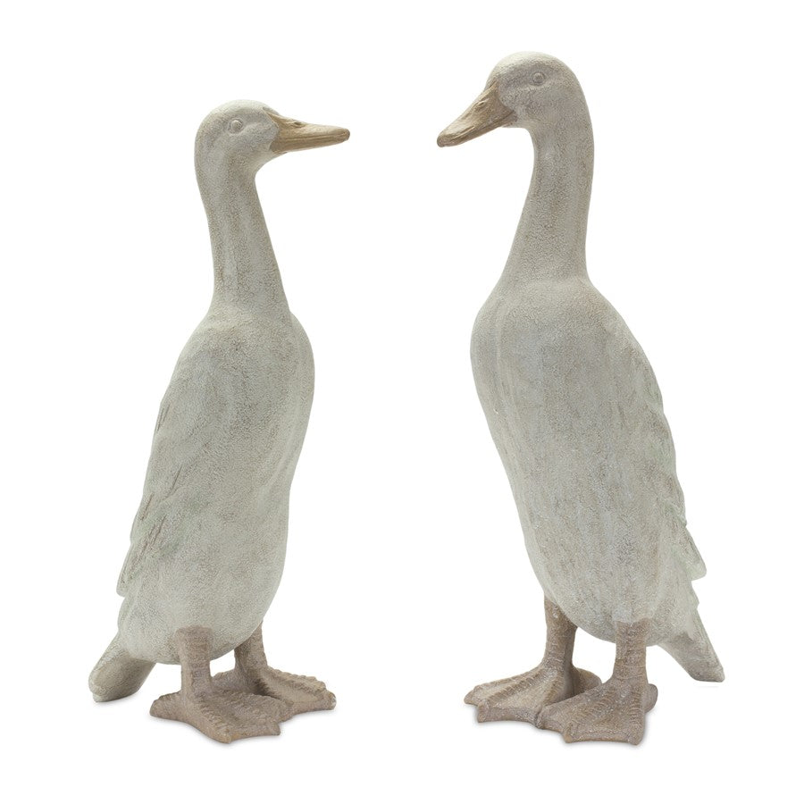 Melrose Distressed Stone Standing Duck Garden Statue, Set of 2, Grey - 85460DS