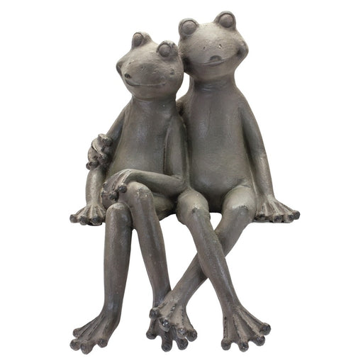 Melrose Distressed Stone Sitting Frog Couple Statue 19.5", Green - 85462DS