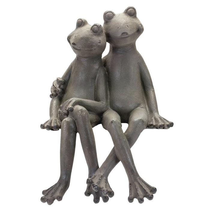 Melrose Distressed Stone Sitting Frog Couple Statue 19.5", Green - 85462DS