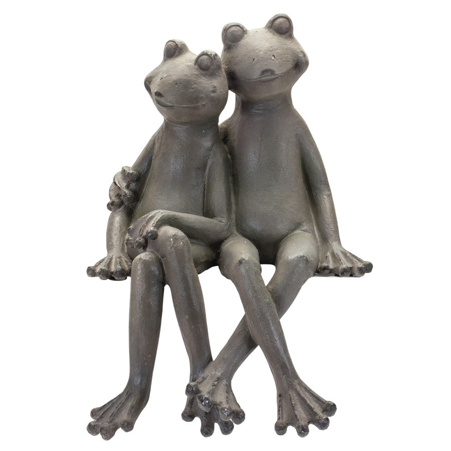 Melrose Distressed Stone Sitting Frog Couple Statue 19.5", Green - 85462DS