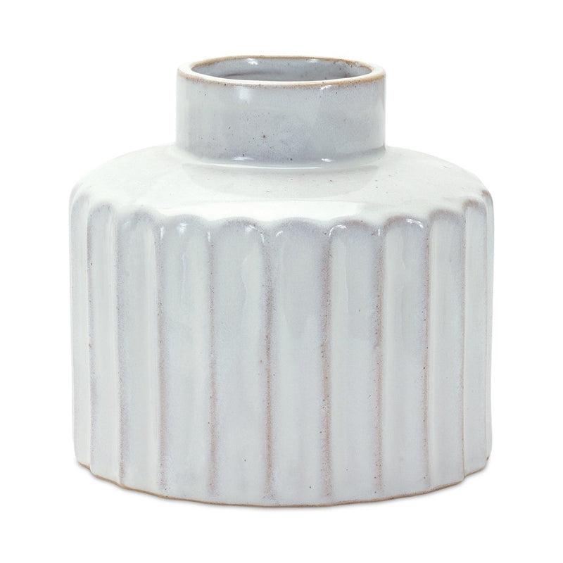 Melrose International Ribbed Porcela, Vase/Washed, Set of 2, White