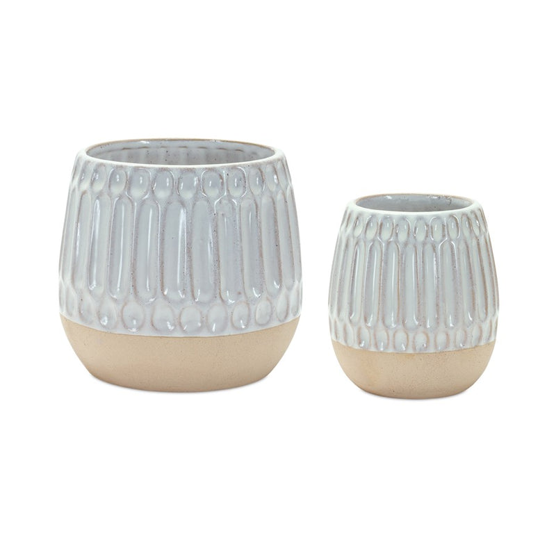 Melrose Ribbed Porcela, Vase/Two Tone Design, Set of 2, Beige/Brown - 85468DS