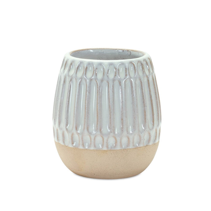 Melrose Ribbed Porcela, Vase/Two Tone Design, Set of 2, Beige/Brown