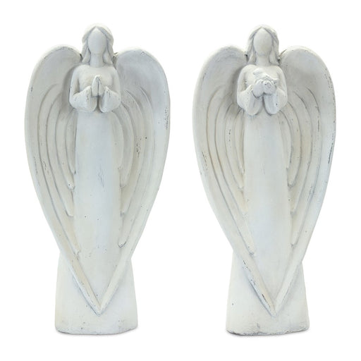 Melrose Stone Garden Angel Statue/Bird Accent, Set of 2, White - 85475DS