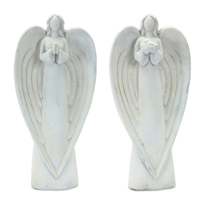 Melrose Stone Garden Angel Statue/Bird Accent, Set of 2, White - 85475DS