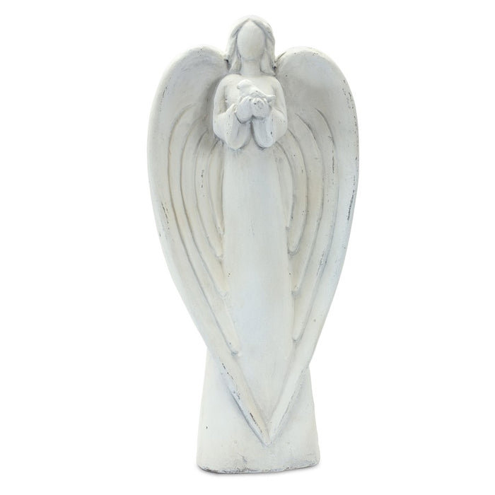 Melrose Stone Garden Angel Statue/Bird Accent, Set of 2, White